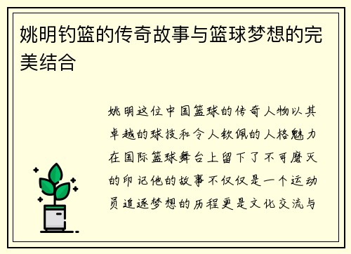 姚明钓篮的传奇故事与篮球梦想的完美结合