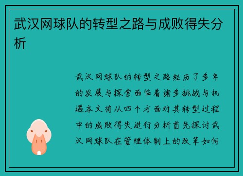 武汉网球队的转型之路与成败得失分析